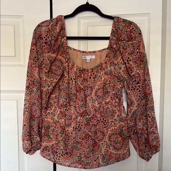 DR2 Orange and Brown Ruffled Bib Collar Blouse Size small - Picture 1 of 6